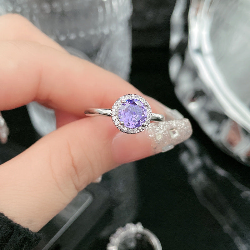 Cool Purple Diamond Open Female Cold Wind High Sense Rings