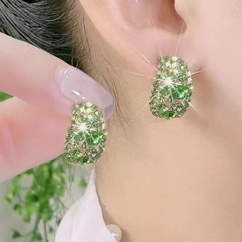Super Flash Fashion Crystal Sier Needle Temperament Personality Diamond Earrings