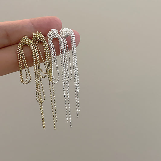Knot Chain Strip Round Beads Long Tassel Ear Female Rings