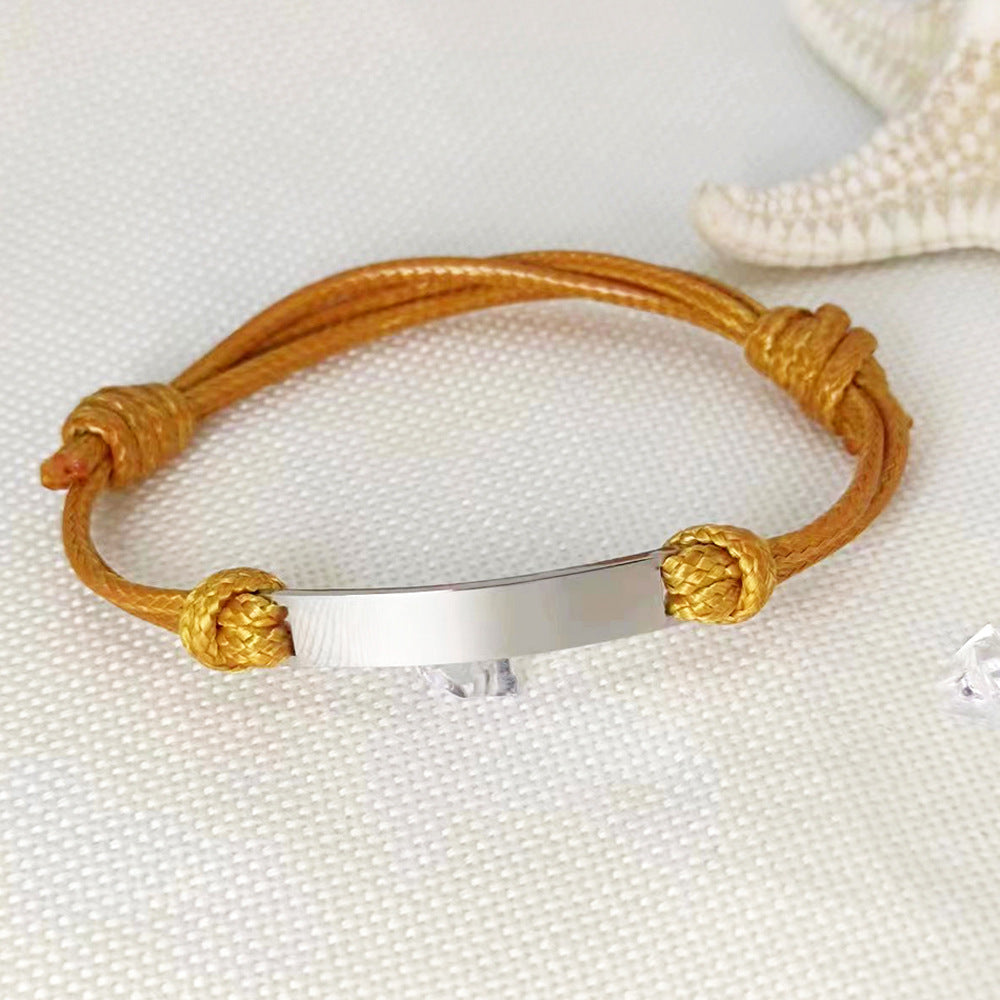 Polished Titanium Steel Curved Piece Leather Rope Bracelets