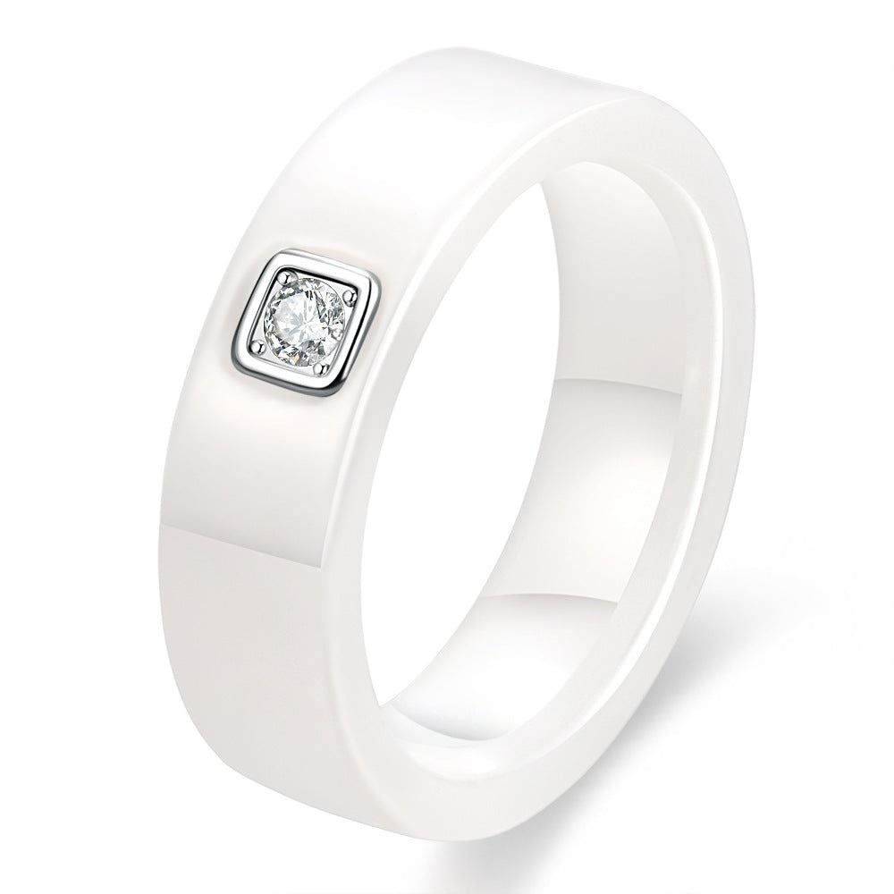 Women's & Men's Black White Ceramic Single Rhinestone Simple Rings