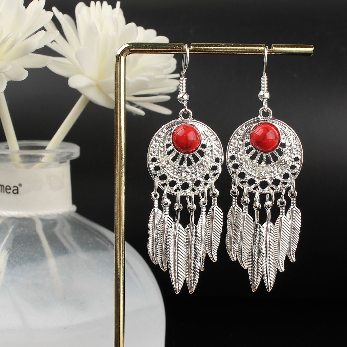Ethnic Style Miao Sier Turquoise Tassel Earrings
