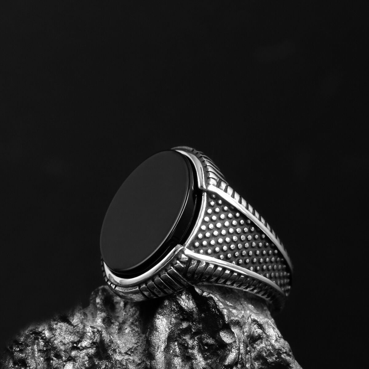Men's Black Agate Fashion Punk Hip Hop Rings