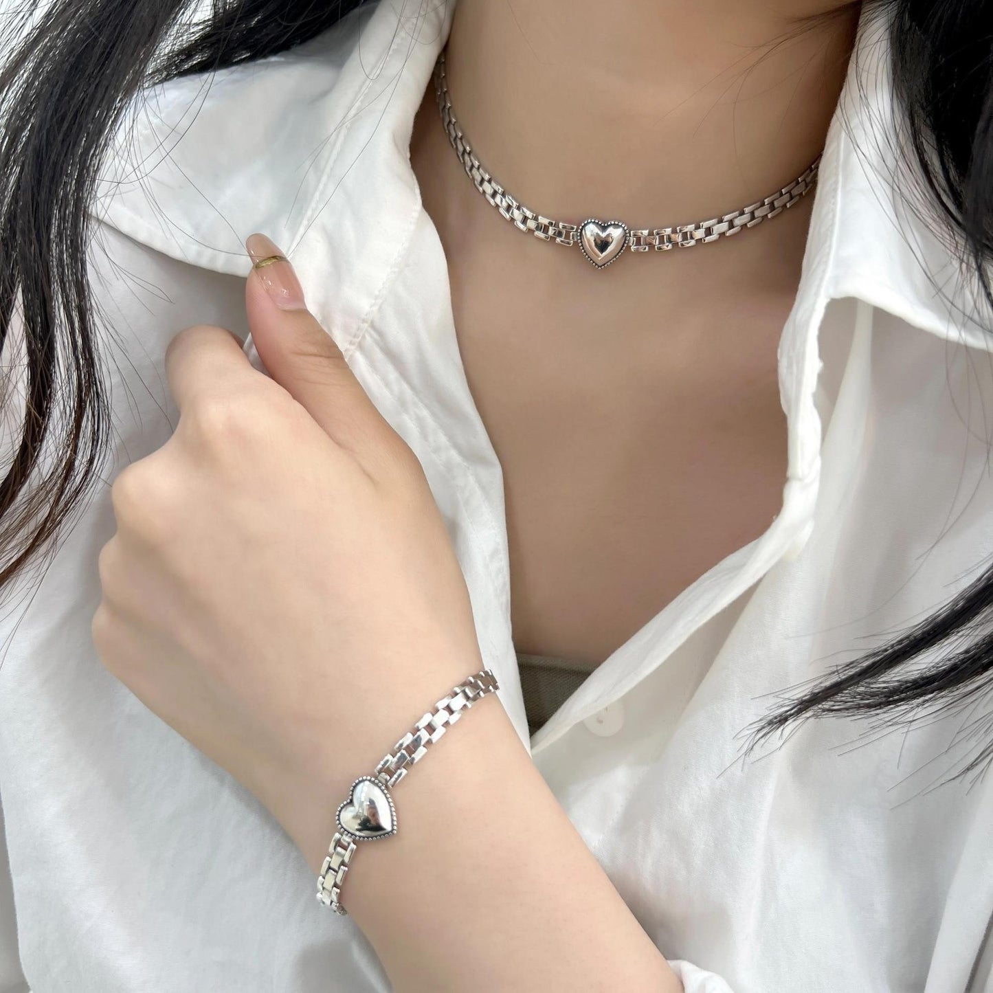 Women's Titanium Steel Heart Strap Fashion Thick Bracelets