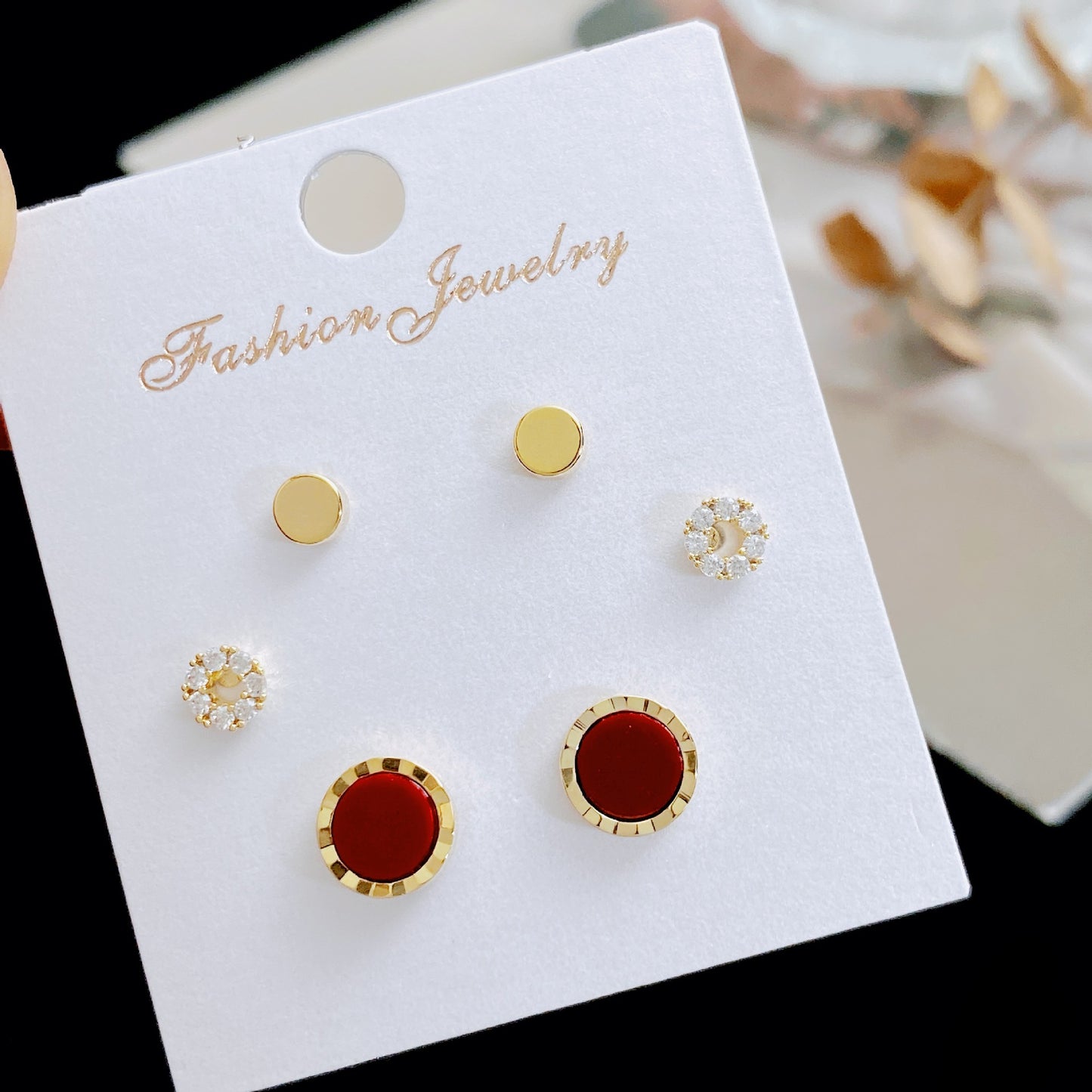 Women's Rhinestone Pearl Three Pairs Storage Ear Earrings