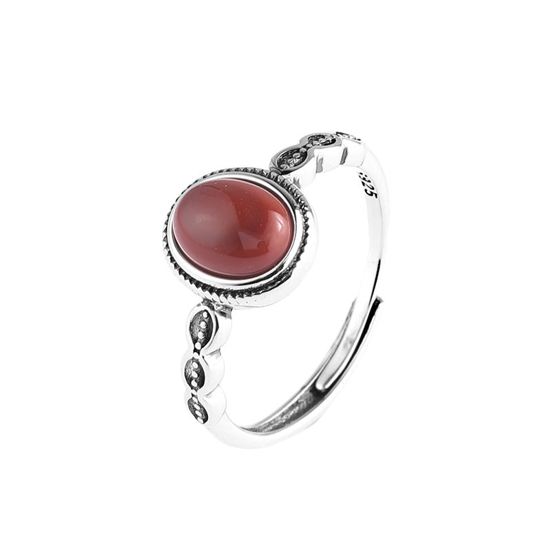 Women's Surface Sier Embedded Thai Retro Vintage Open-end Rings