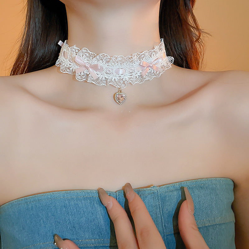 Women's Lace Woven Bow Diamond Love Stylish Necklaces