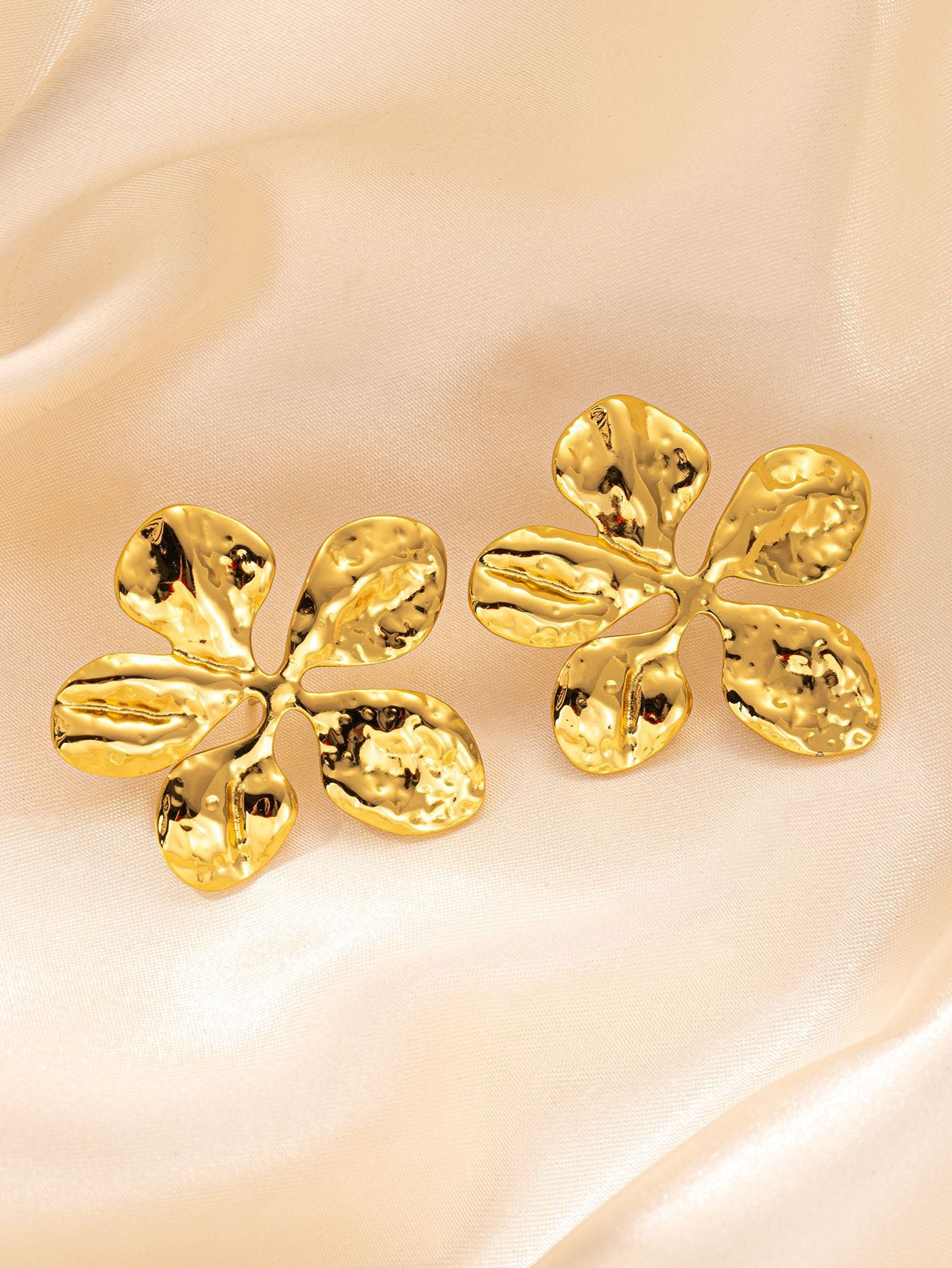 Stainless Steel Ginkgo Leaf Petals Golden Earrings
