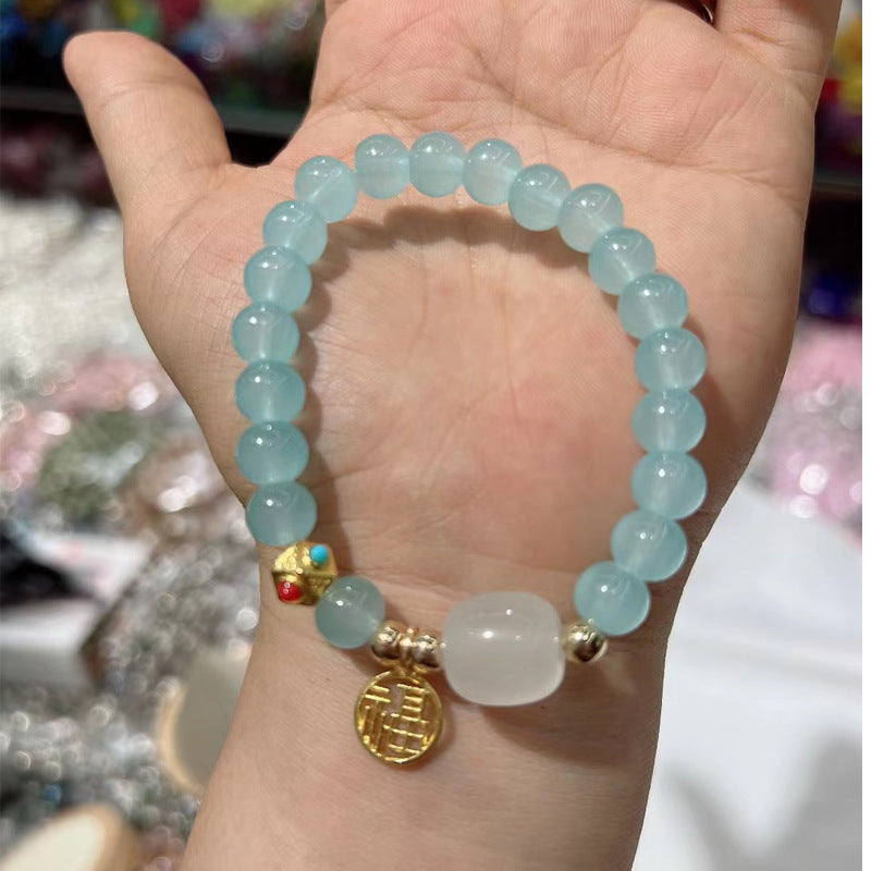 Fu Character Stall Live Gift Imitation White Jade Bracelets