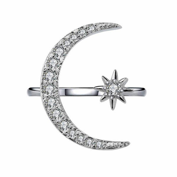 Crescent Star Moon Plated Creative Exaggerating Rings