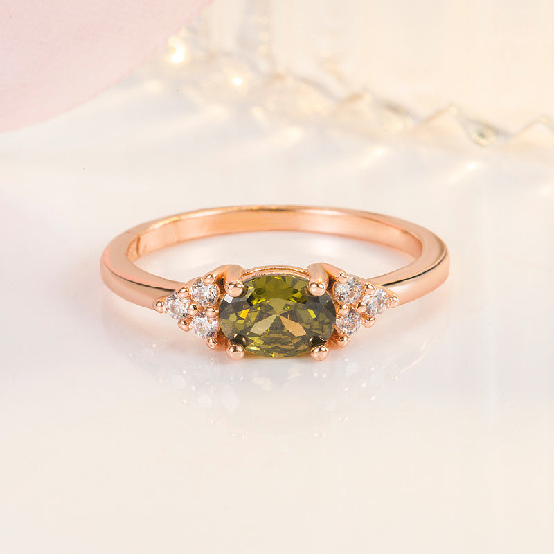Women's Rose Gold Peridot Light Luxury Inlaid Rings