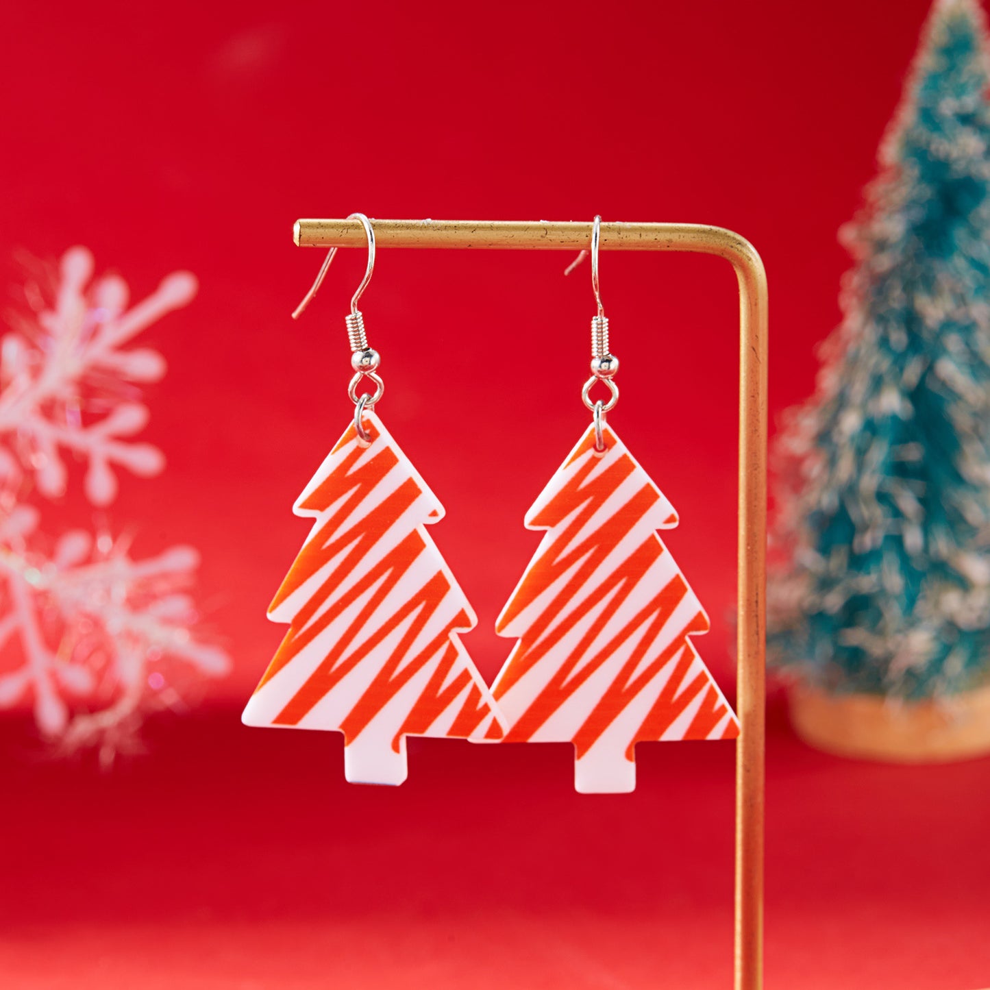 Christmas Tree Fashion Hat Acrylic Printed Earrings