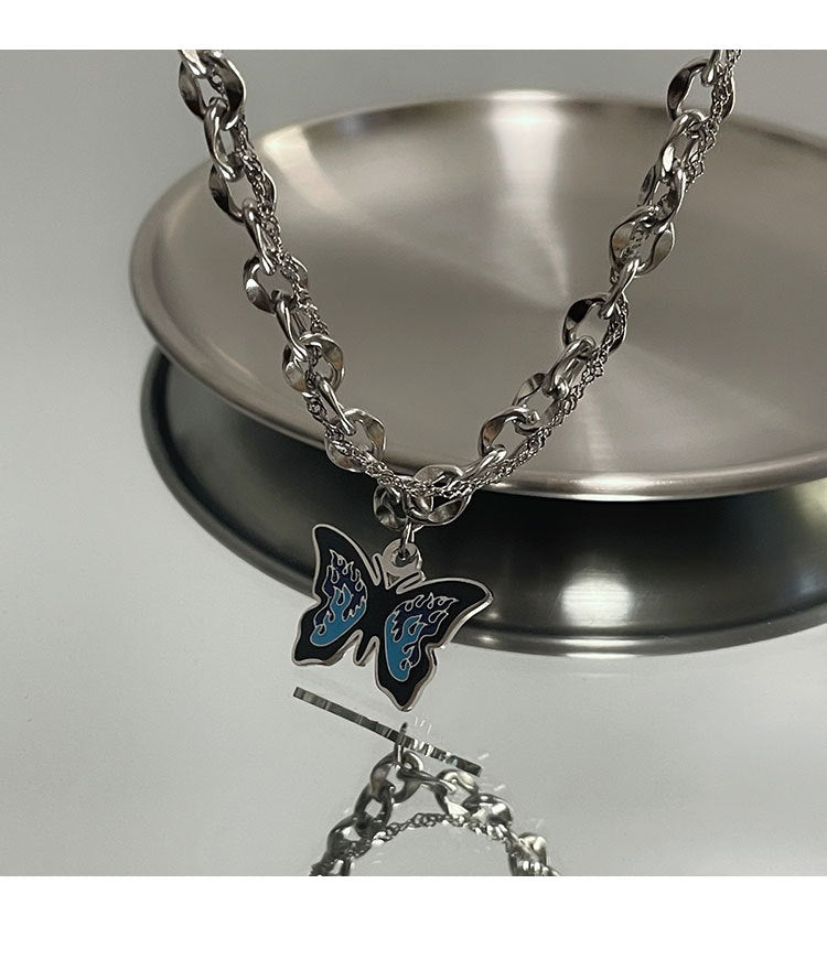 Women's & Men's Steel Butterfly Cold Style Sweater Design Necklaces