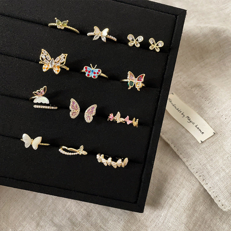 Sweet Cute Color Butterfly Opening Collection Female Personality Rings