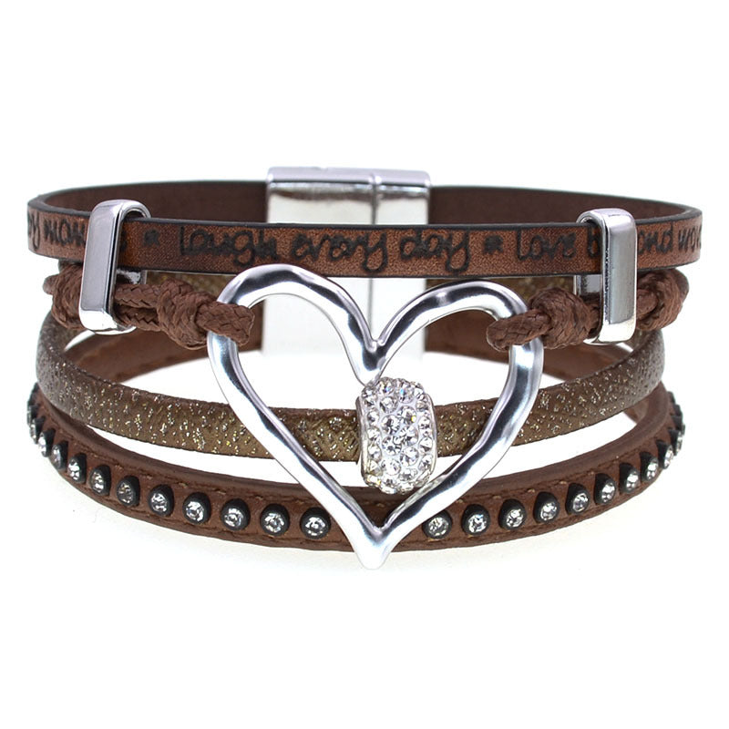 Women's Simple Big Love Leather Brace Lace Bracelets