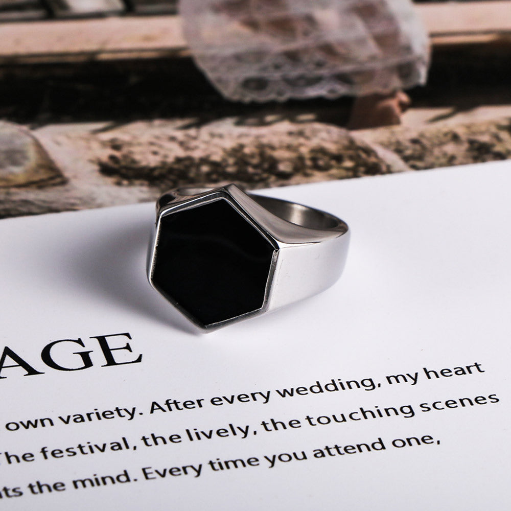 Men's Simple Stainless Steel Hexagon Epoxy Trendy Rings