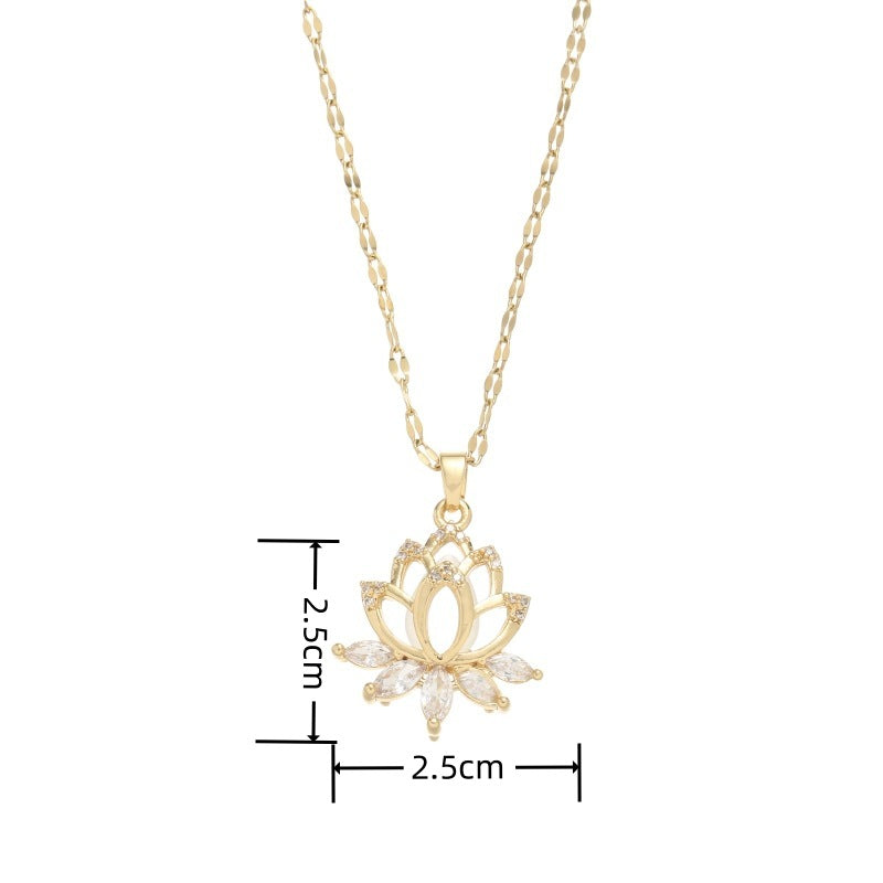Lip Chain Grid Copper Micro Inlay Opal Lotus Temperament Entry Necklace