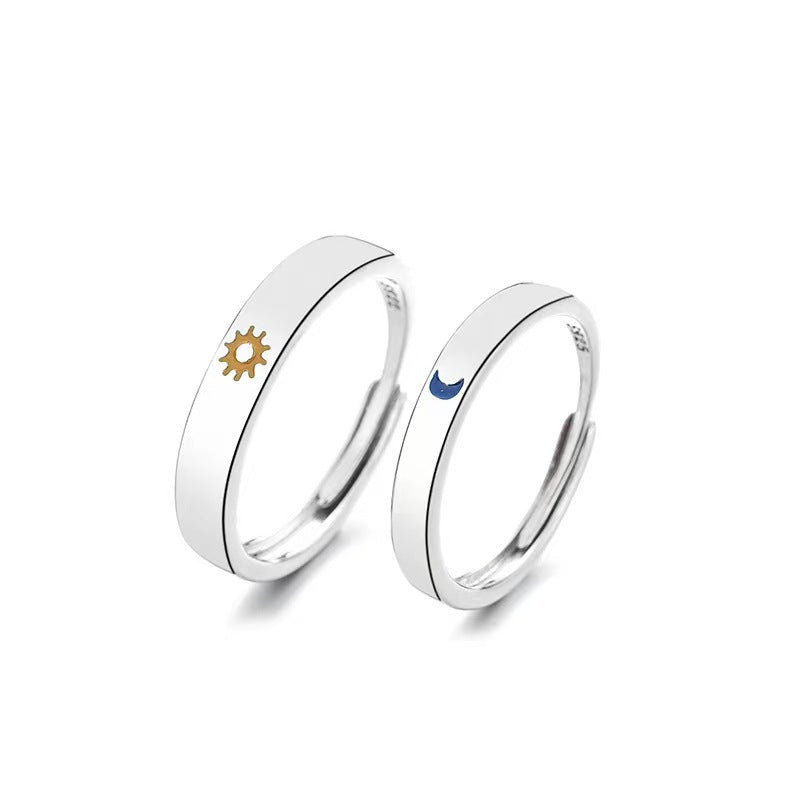 Valentine's Day Simple Sun Moon Lovers Adjustable Opening Vintage Rings