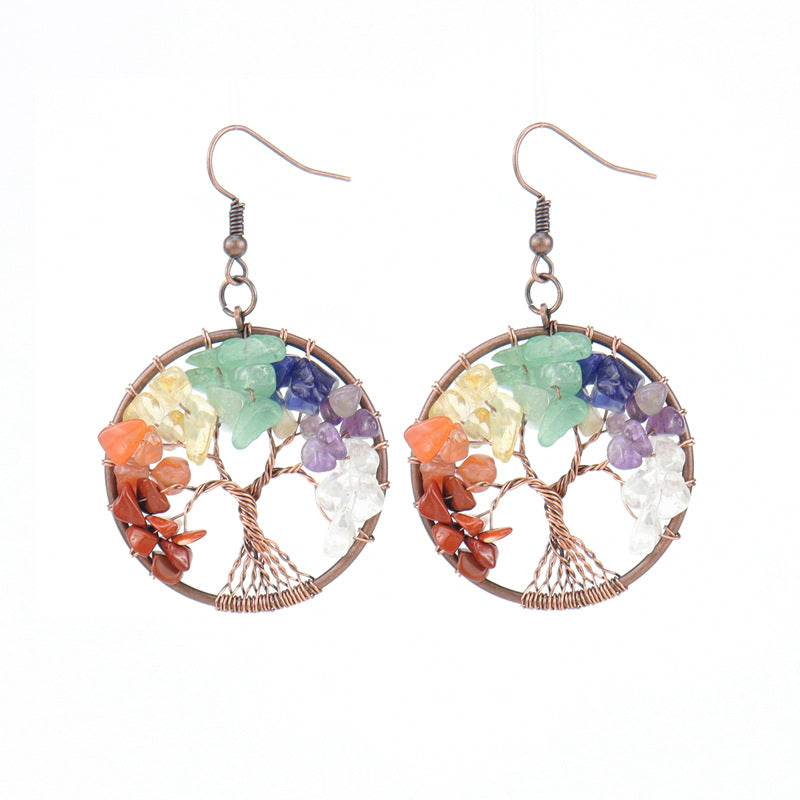 Natural Crystal Gravel Colorful Tree Root Lucky Earrings