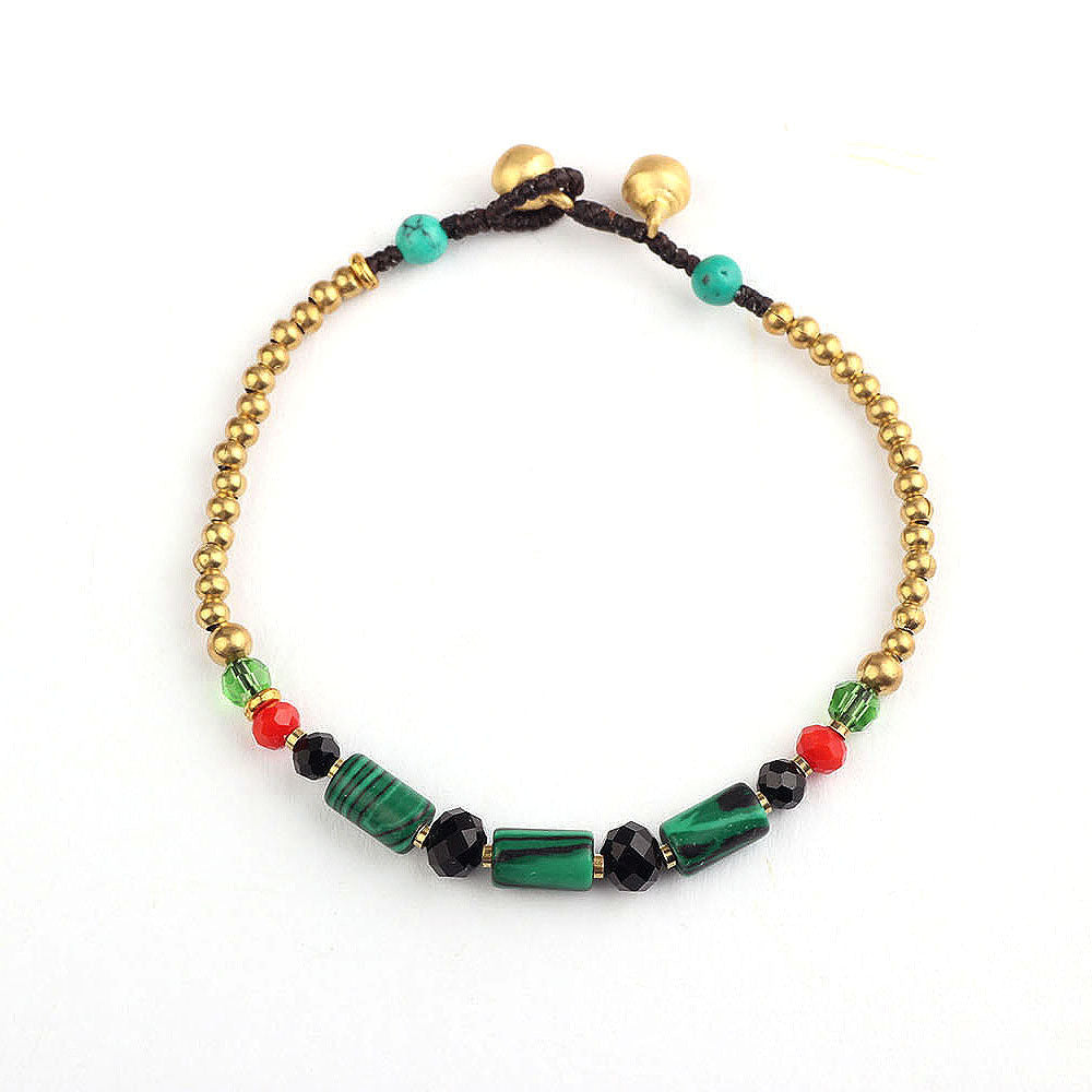 Women's Style Natural Malachite Amethyst Artistic Vintage Weave Carrying Bracelets