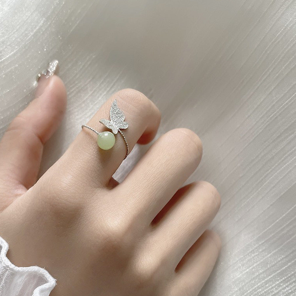 Jade Cube Sugar Female Retro Temperament Color Rings