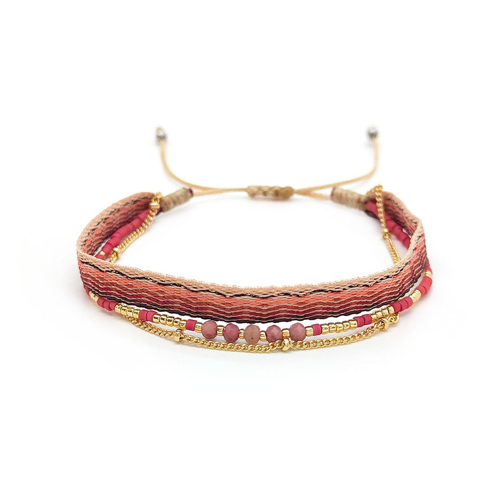 Women's Style Ribbon Twin Carrying Strap Simple Bead Bracelets