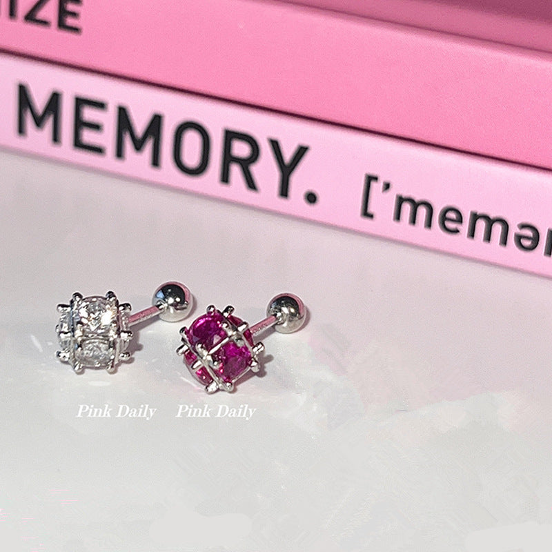 Sparking Zirconium Floral Ball Female Niche Screw Ear Earrings