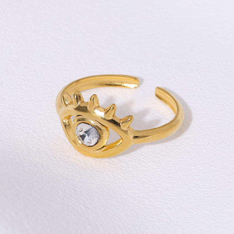 Fashion Stainless Steel Open With Diamonds Personalized Eyes Niche Rings