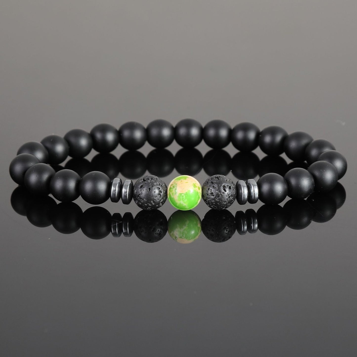 Women's & Men's Black Bead Stone Hematite Spacer Volcanic Bracelets