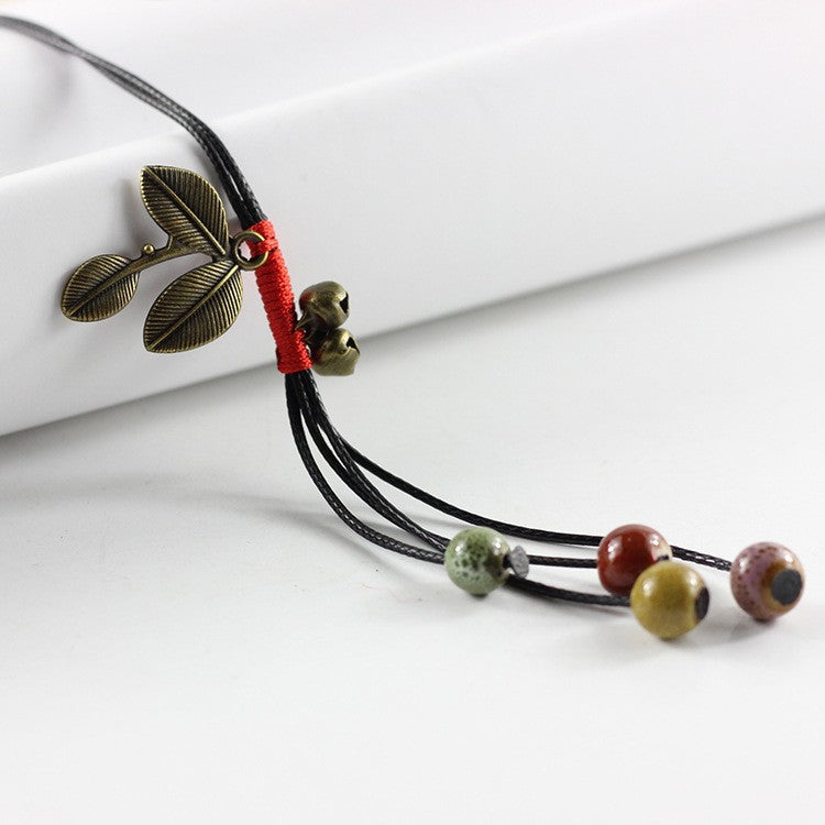 Women's Woven Ceramic High Temperature Flower Glaze Clavicle Chain Sweater Necklaces