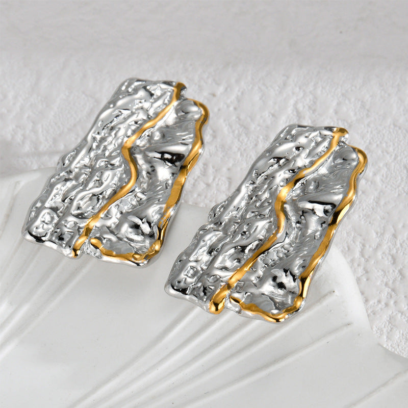 Fashion Oval Line Gold Two-tone Temperament Earrings
