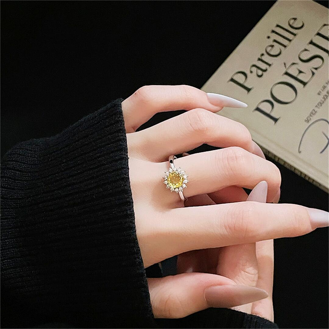 Women's Gems Open Light Luxury Emerald Zircon Flower Rings