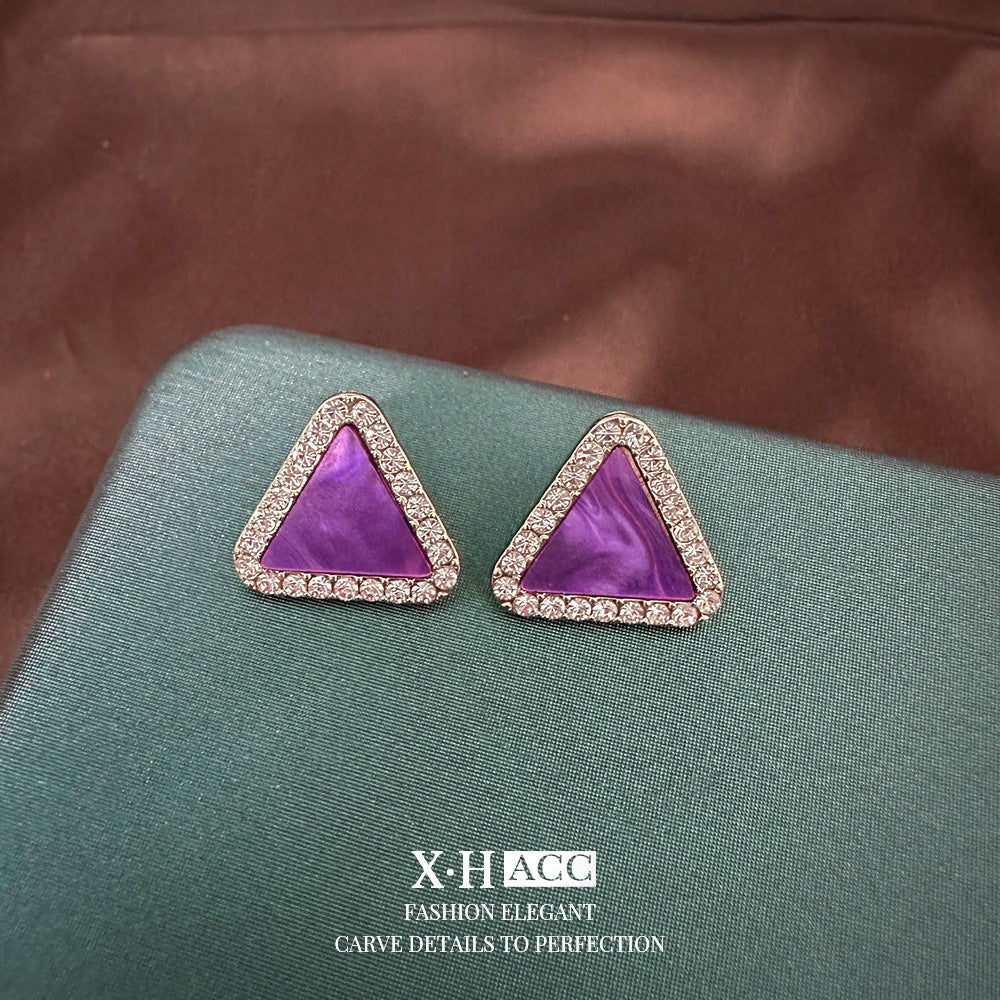 Full Diamond Purple Geometric Square Ear Simple Earrings