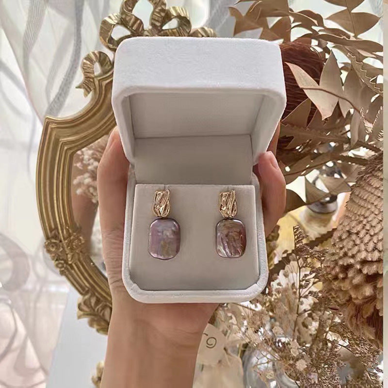 Women's Pearl Square Sier Needle Light Luxury Simple Earrings