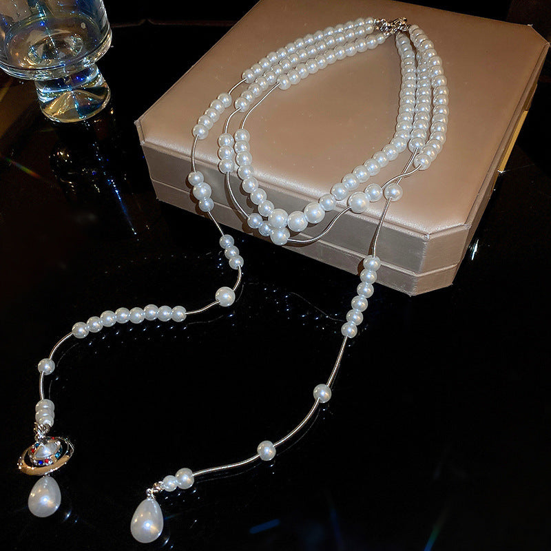 French Style Temperament Geometric Pearl Vintage Fashion High Necklaces