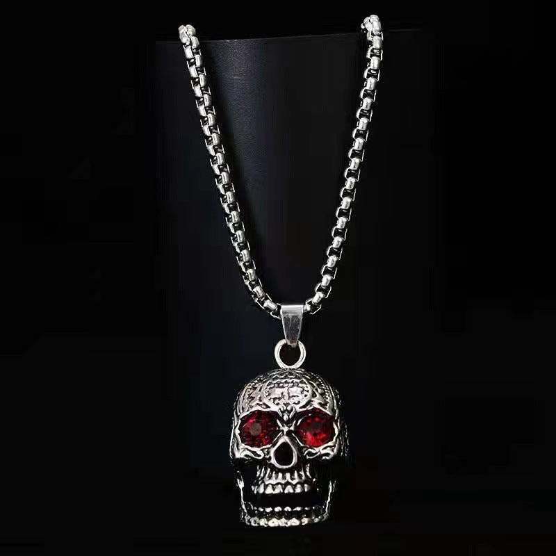 Women's & Men's Vintage Red Eye Skull Trendy Personalized Hip Hop Long Sweater Necklace