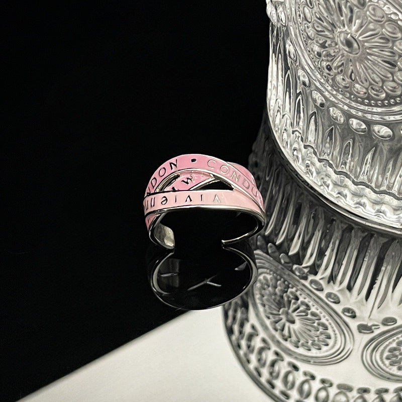 Punk Letter Colored Drip Glaze Open Rings