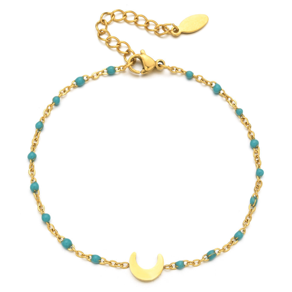 Moon Stainless Steel Dripping Oil Beads Bracelets