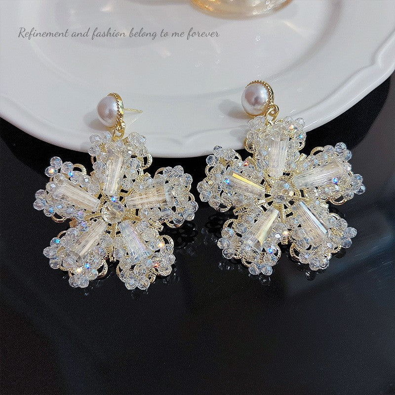 Style Long Fringed Pearl Sier Needle Earrings
