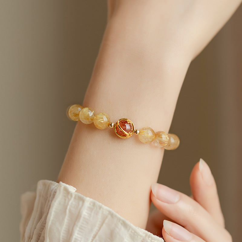 Natural Crystal Gold Rutilated Quartz Beaded Bracelets