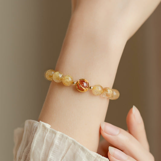 Natural Crystal Gold Rutilated Quartz Beaded Bracelets