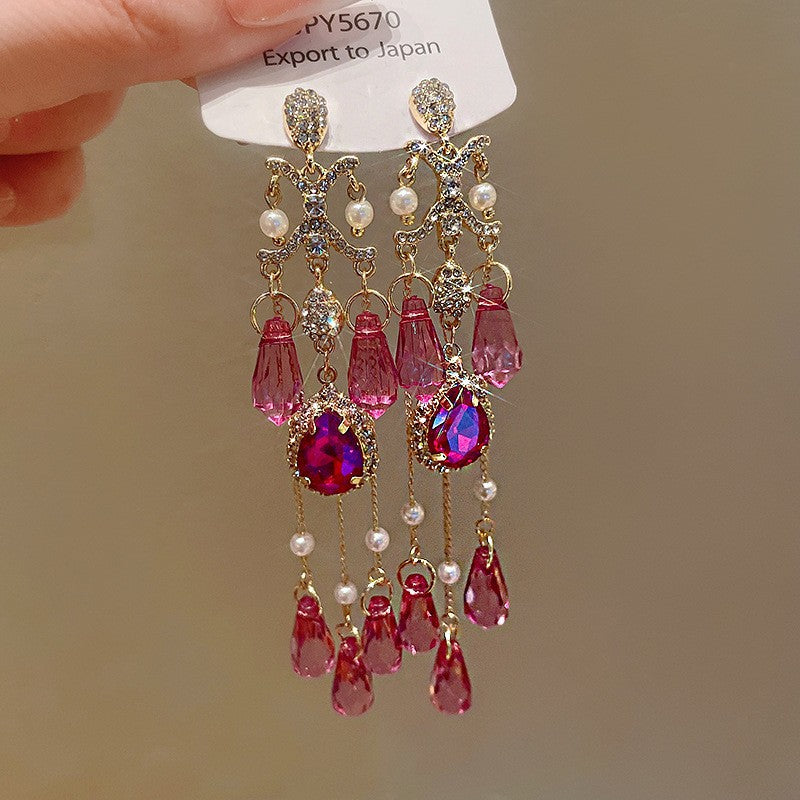 Women's Style Sier Needle Drop Oil Tassel Earrings