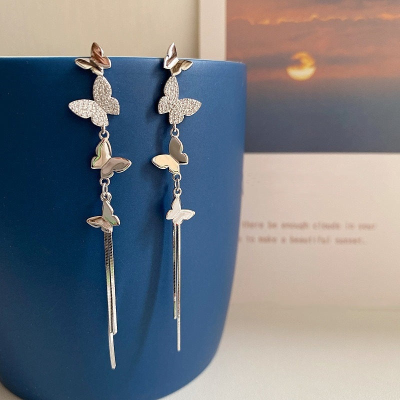 Light Luxury Butterfly Tassel Female Temperament Long Wild Personality Earrings