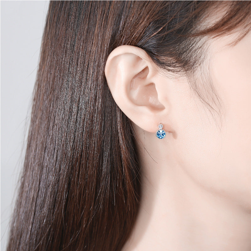 Round Ornament Sier Crystal Small Beautiful Earrings