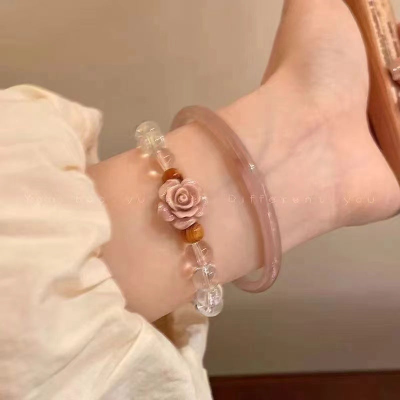Misty Pink Rose Flower Beaded Female Bracelets
