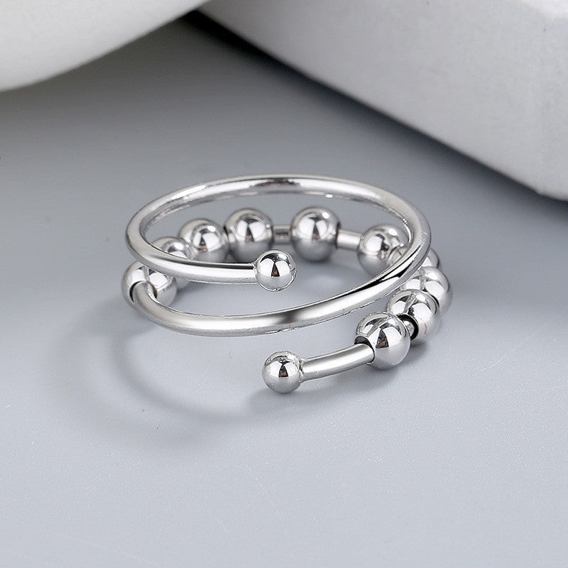 Women's Distressed Thai Sier Anxiety Three-ring Smart Index Rings