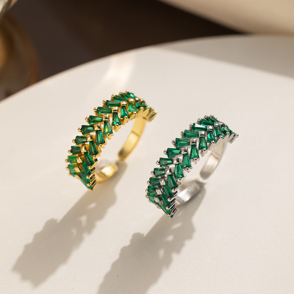 Temperament Double Row Diamond Zircon Opening Adjustable Female Rings