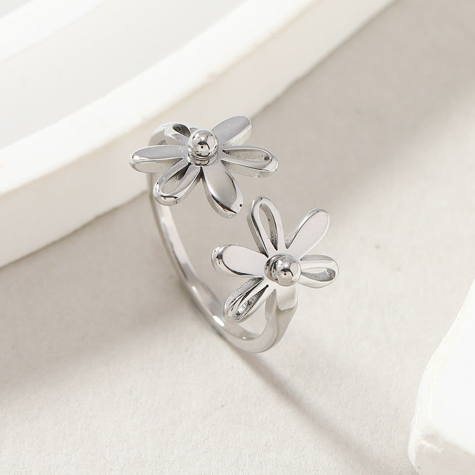 Niche High-grade Double Layer Flowers Openings Adjustable Rings