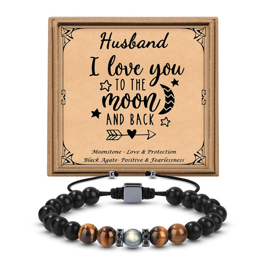 Men's Polish Bead Tigereye Stainless Steel Tail Bracelets