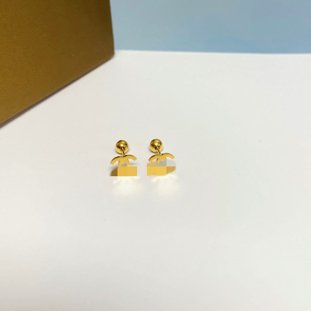 Women's Simple Small Golden Ear Bone Titanium Rings